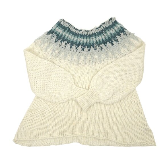 Free People Baltic Fair Isle Sweater Womens M Balloon Sleeve Oversized Boho - Picture 9 of 16